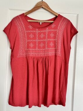 Ella Moss Coral Embroidered Short Sleeve Top Women’s Size Large